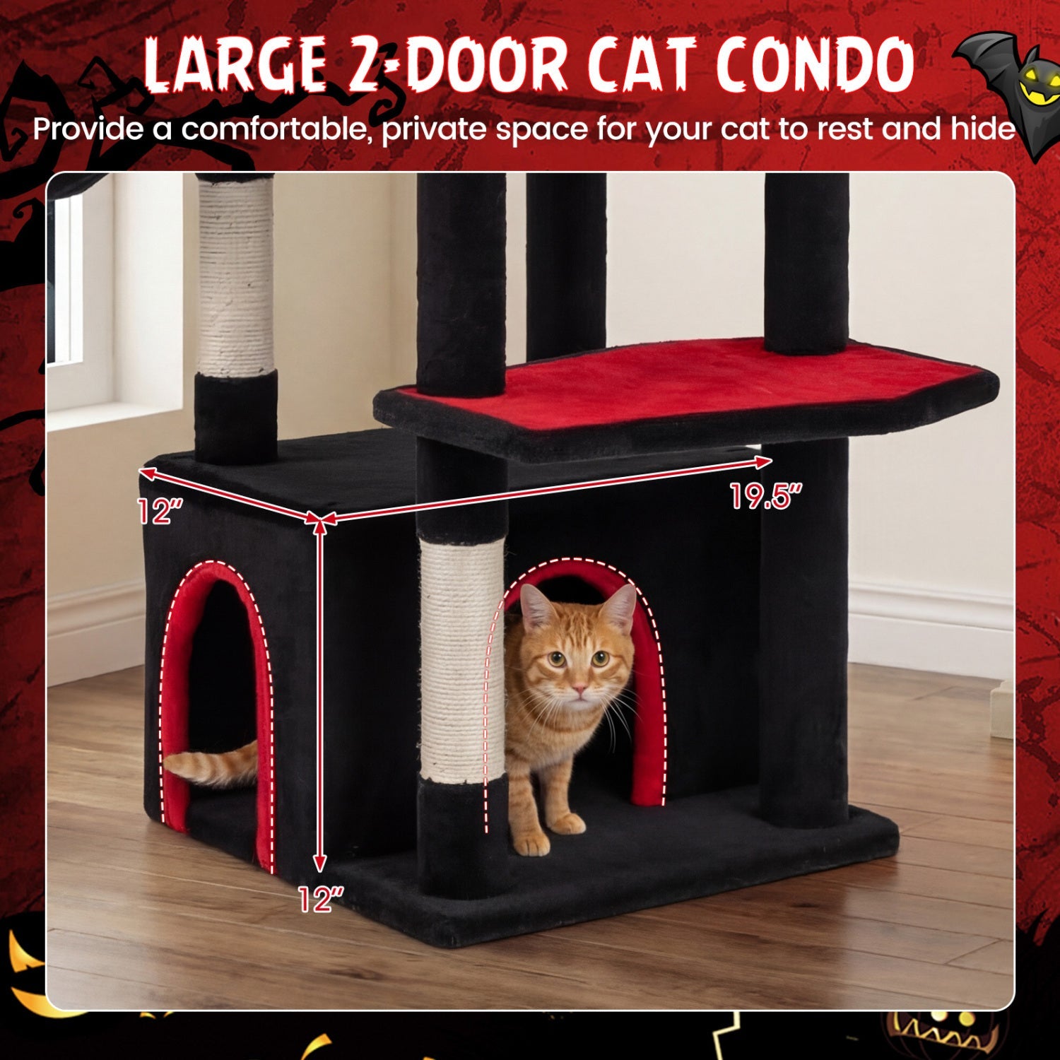 63 Inch Gothic Cat Tree with Condo and Top Cave for Large Cats 20+ LBS - Majestic Pet Kingdom