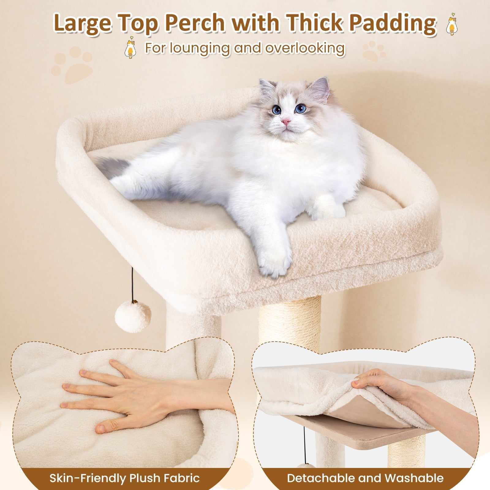 63 Inch Tall Wooden Cat Tree with 2-Story Condo and Plush Padded Top Perch-Natural - Majestic Pet Kingdom