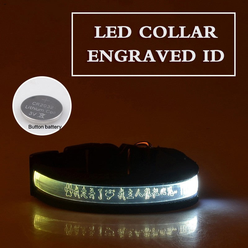 Dog Collar LED Glowing Light-Up Laser Engraved Nameplate Band - Detail Angle 7 | Majestic Pet Kingdom