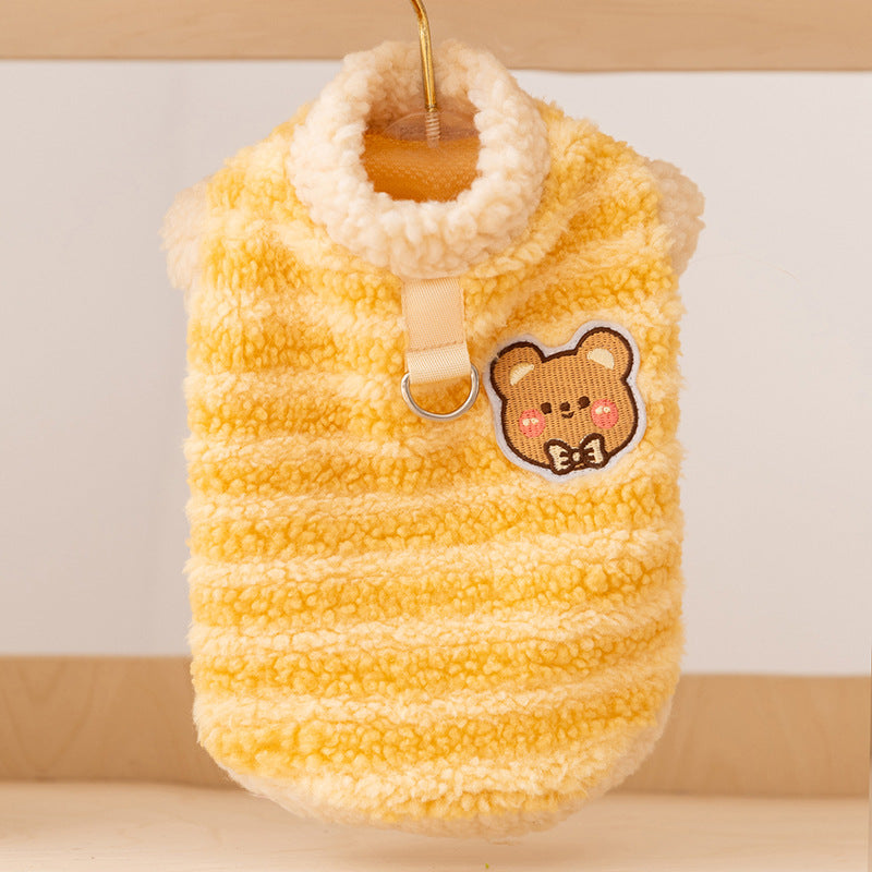 Autumn And Winter Dog Clothing, Warm Striped Lambskin Fleece Drawstring Two-legged Fleece, Small And Medium-sized Dog And Cat Pet Clothing - Majestic Pet Kingdom