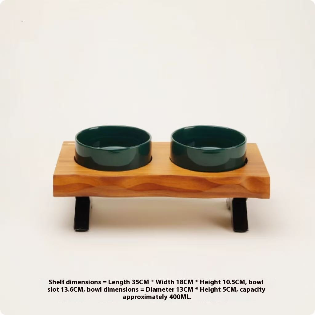 Dog Bowls Ceramic Food Water Dishes with Anti-Tumble Wood Stand - Detail Angle 5 | Majestic Pet Kingdom
