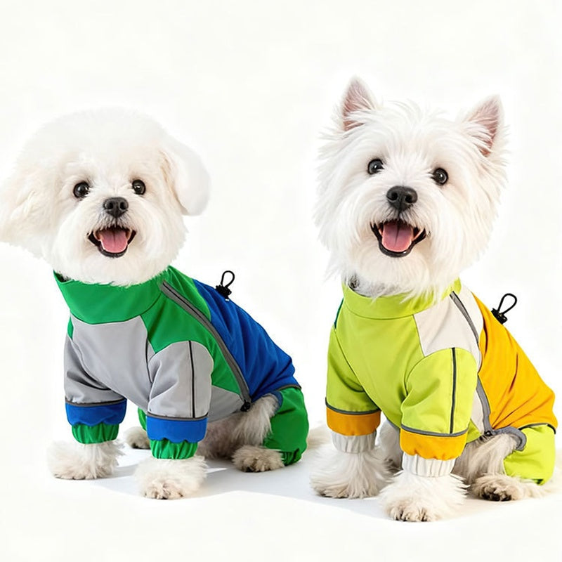 Reflective Color Block Dog Jumpsuit, Waterproof Four-legged Pet Outdoor Coat, Adjustable Design Small Dog Fleece Down Jacket - Premium Pet Accessory