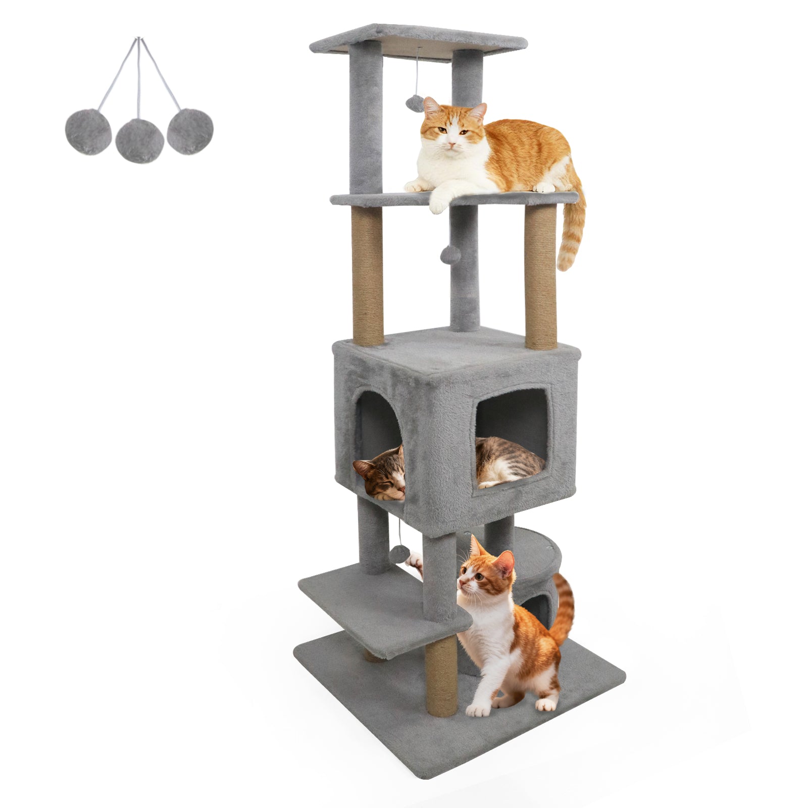 64 Inch Tall Cat Tree with 2 Large Condos and Jute Scratching Posts for Indoor Adult Cats - Majestic Pet Kingdom