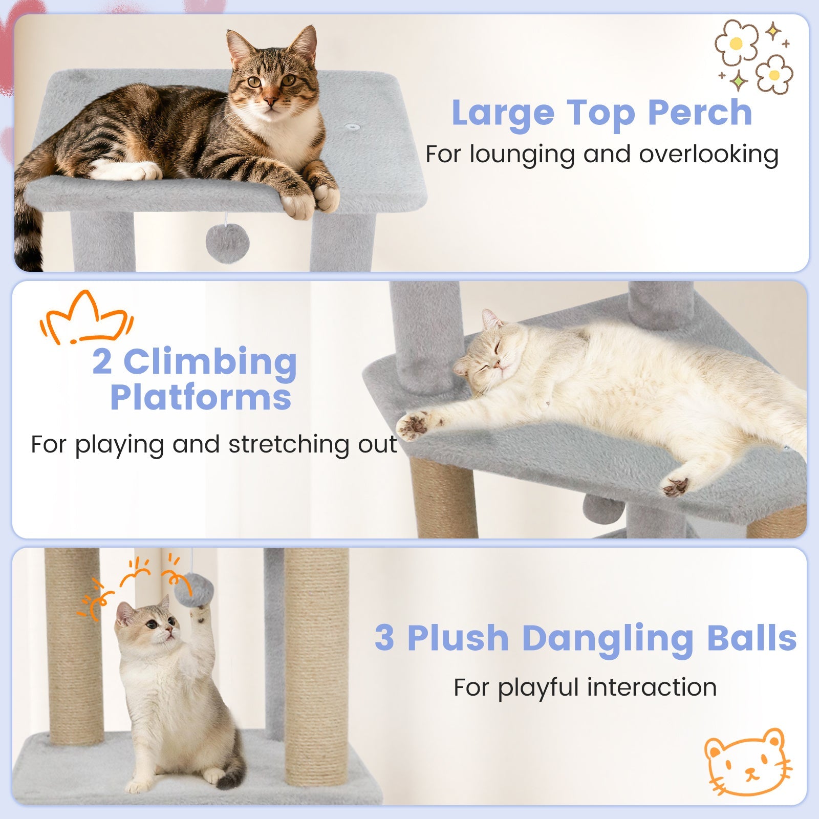64 Inch Tall Cat Tree with 2 Large Condos and Jute Scratching Posts for Indoor Adult Cats - Majestic Pet Kingdom