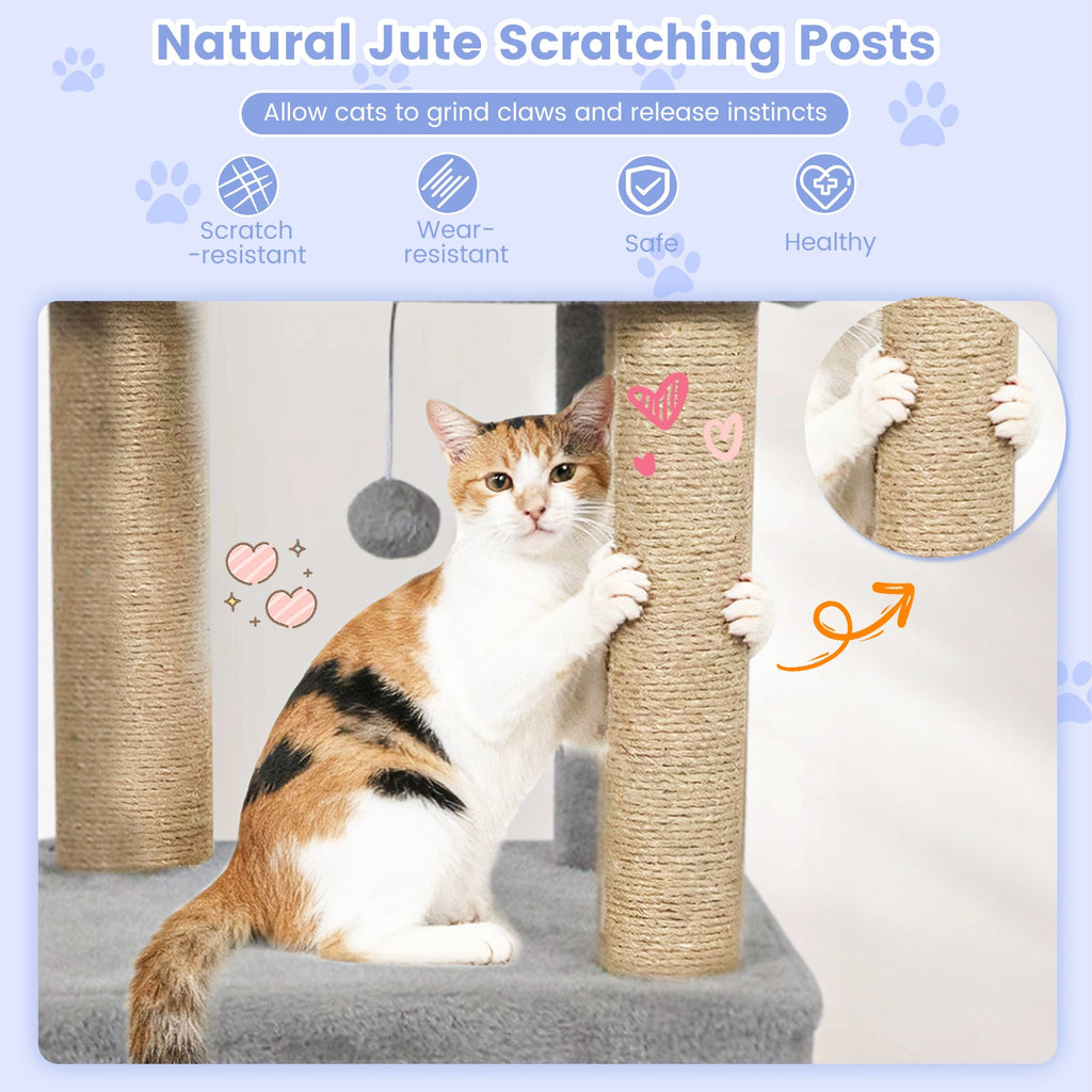 64 Inch Tall Cat Tree with 2 Large Condos and Jute Scratching Posts for Indoor Adult Cats - Majestic Pet Kingdom