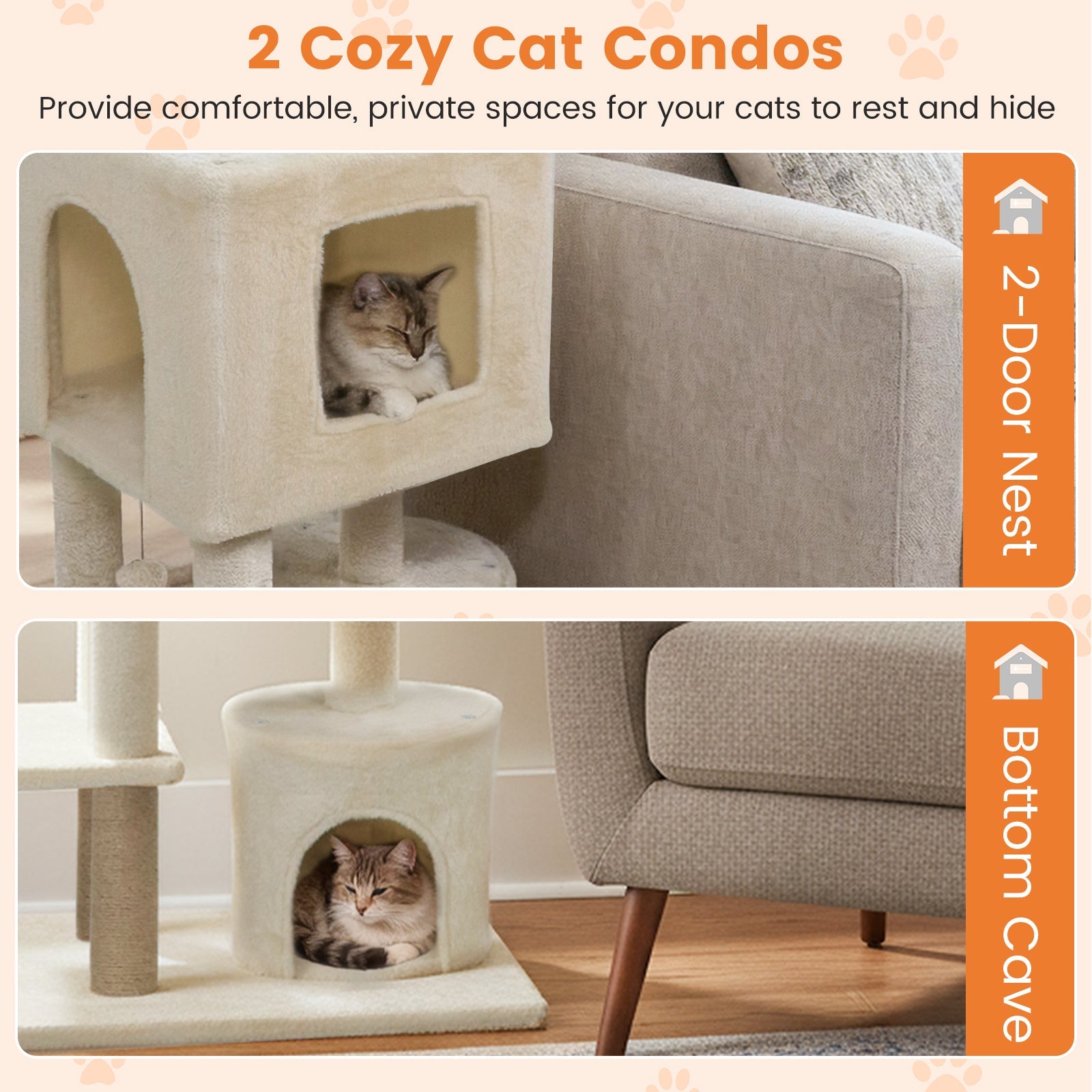 64 Inch Tall Cat Tree with 2 Large Condos and Jute Scratching Posts for Indoor Adult Cats - Majestic Pet Kingdom