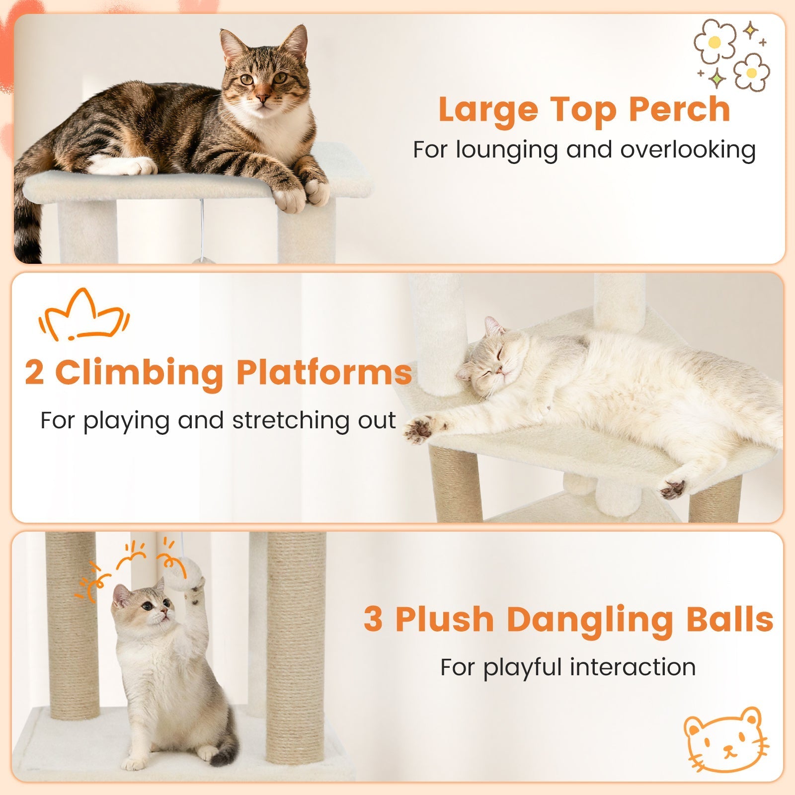 64 Inch Tall Cat Tree with 2 Large Condos and Jute Scratching Posts for Indoor Adult Cats - Majestic Pet Kingdom