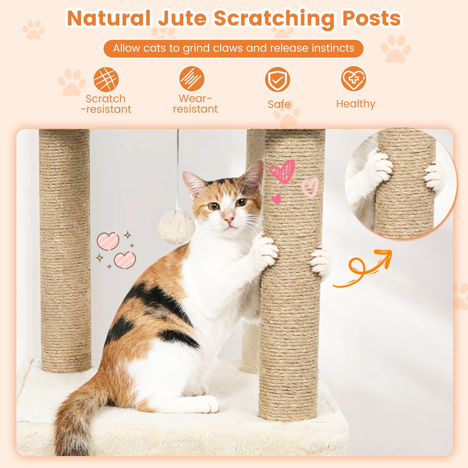 64 Inch Tall Cat Tree with 2 Large Condos and Jute Scratching Posts for Indoor Adult Cats - Majestic Pet Kingdom