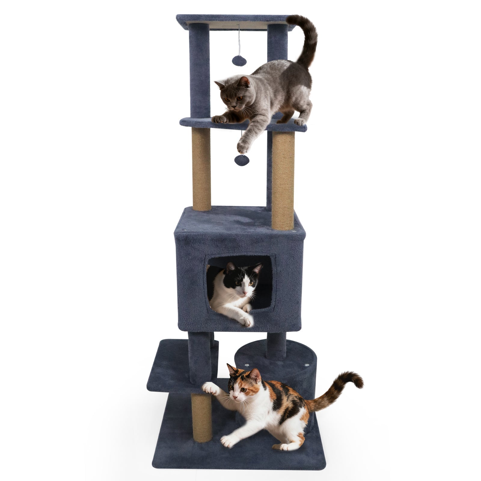64 Inch Tall Cat Tree with 2 Large Condos and Jute Scratching Posts for Indoor Adult Cats - Majestic Pet Kingdom