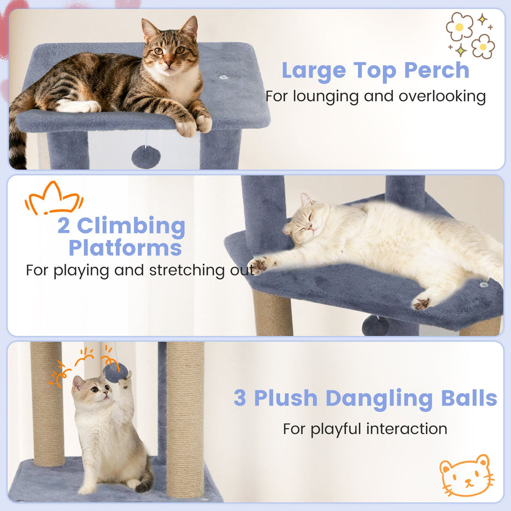 64 Inch Tall Cat Tree with 2 Large Condos and Jute Scratching Posts for Indoor Adult Cats - Majestic Pet Kingdom