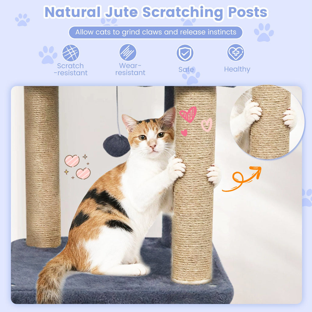 64 Inch Tall Cat Tree with 2 Large Condos and Jute Scratching Posts for Indoor Adult Cats - Majestic Pet Kingdom