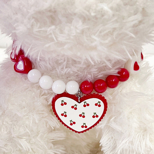 Dog Necklace Red Heart Beaded Chain Jewelry Collar for Pets