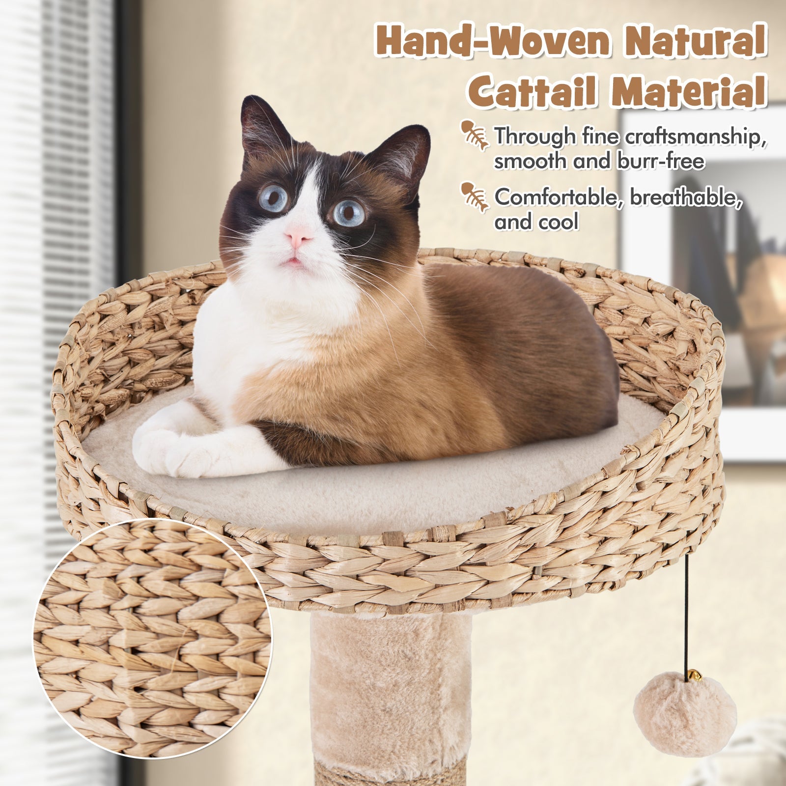 59 Inches Cat Tree with Perch and Soft Hammock for Indoor Cats-Beige - Majestic Pet Kingdom