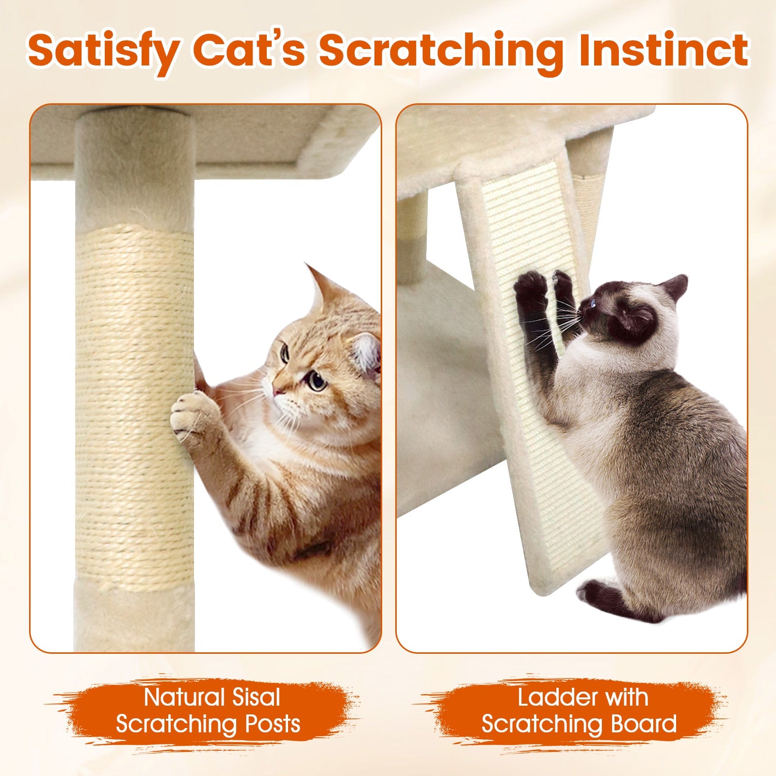 65 Inch Tall Multi-level Cat Tree with 3 Upholstered Perch and 2 Cat Condos - Majestic Pet Kingdom