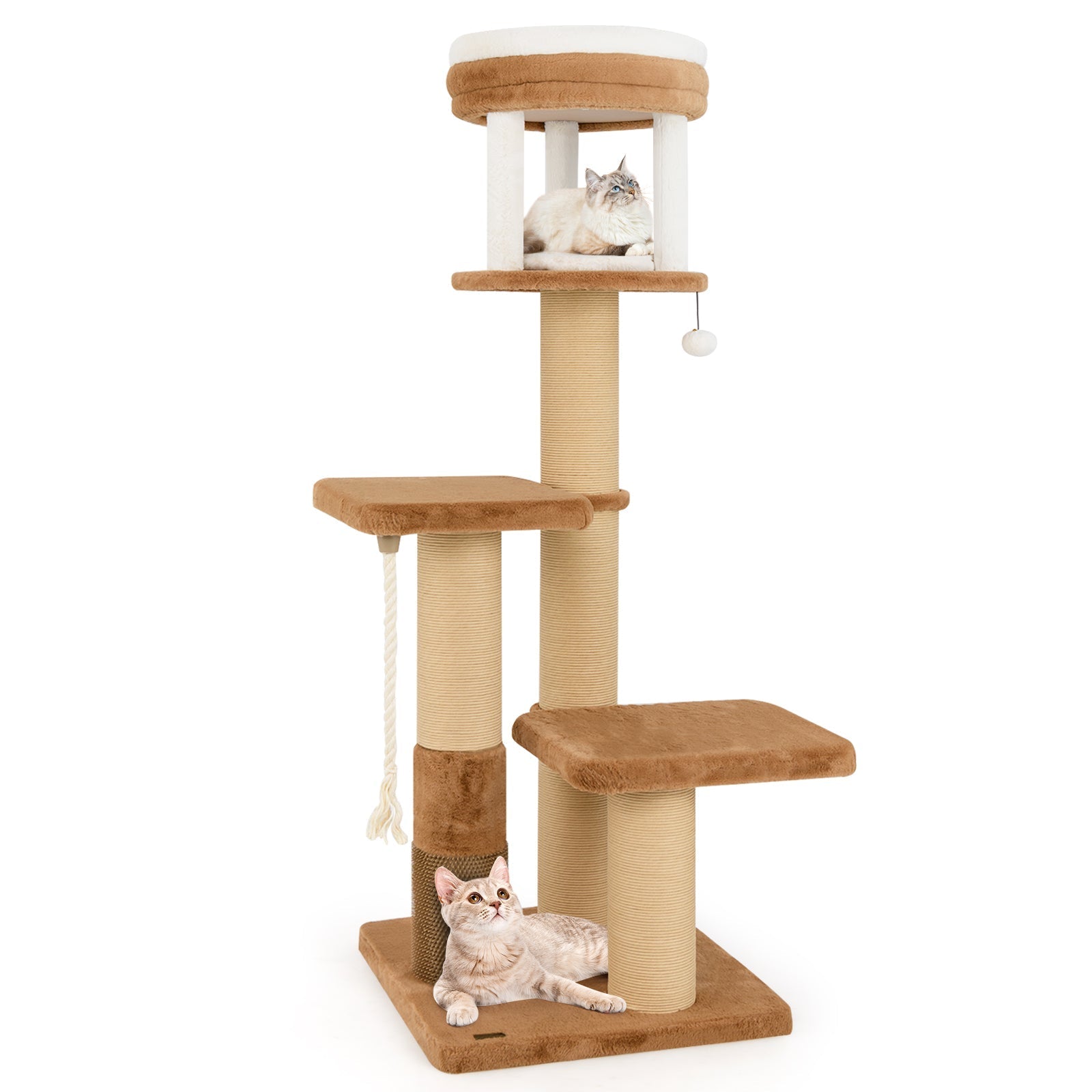 65 Inches Tall Cat Tree with Self-groomer and Removable Cat Bed-Coffee - Majestic Pet Kingdom