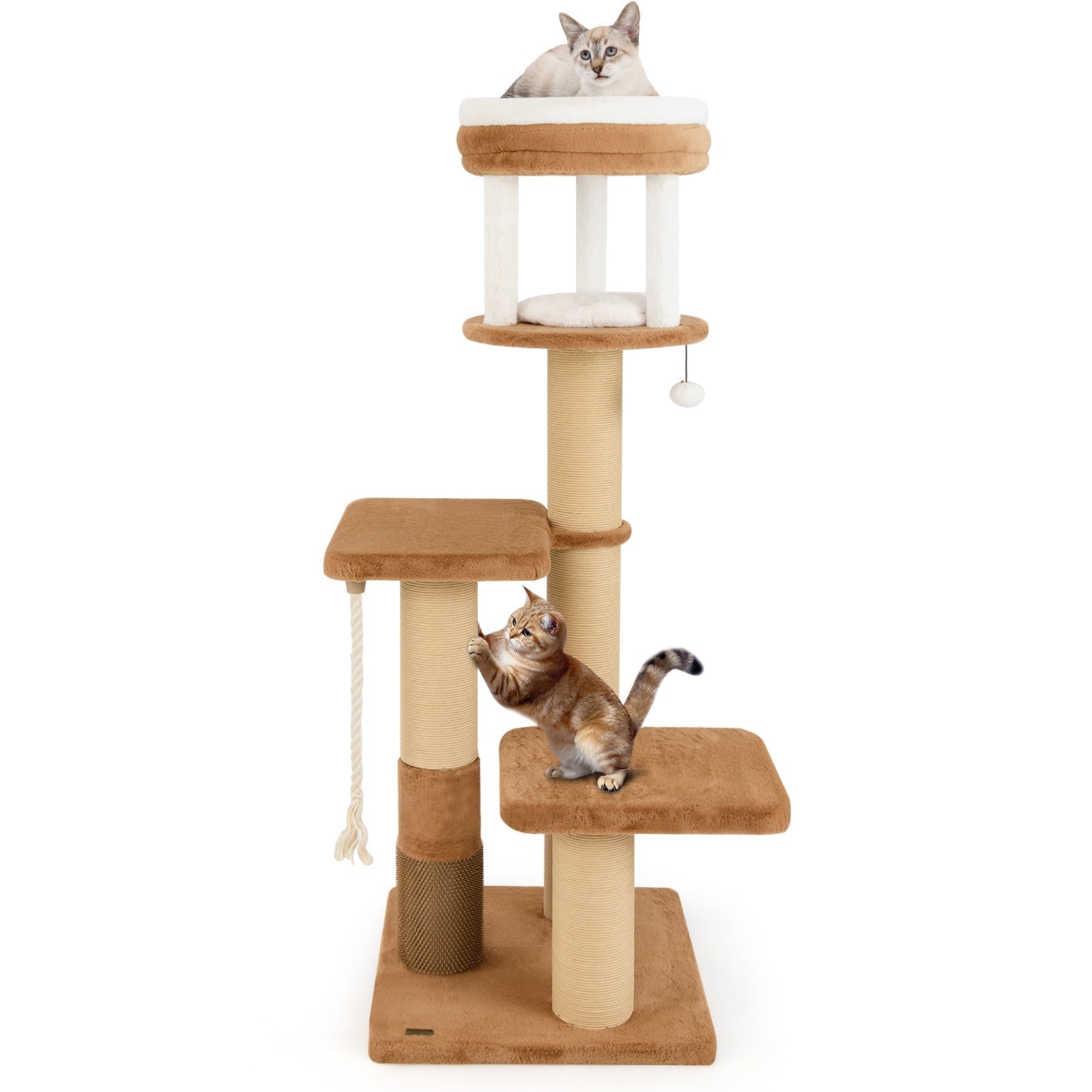 65 Inches Tall Cat Tree with Self-groomer and Removable Cat Bed-Coffee - Majestic Pet Kingdom