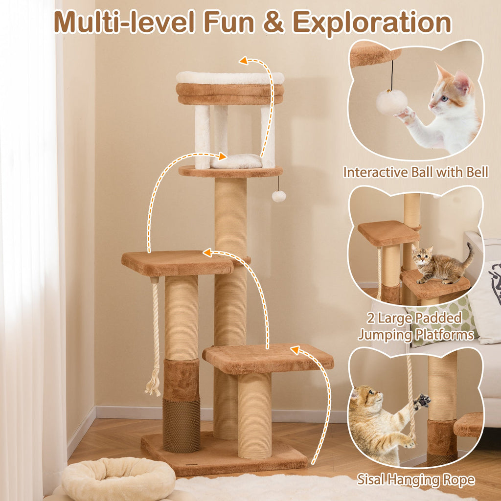 65 Inches Tall Cat Tree with Self-groomer and Removable Cat Bed-Coffee - Majestic Pet Kingdom