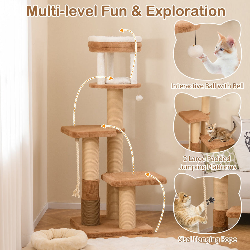 65 Inches Tall Cat Tree with Self-groomer and Removable Cat Bed-Coffee - Majestic Pet Kingdom