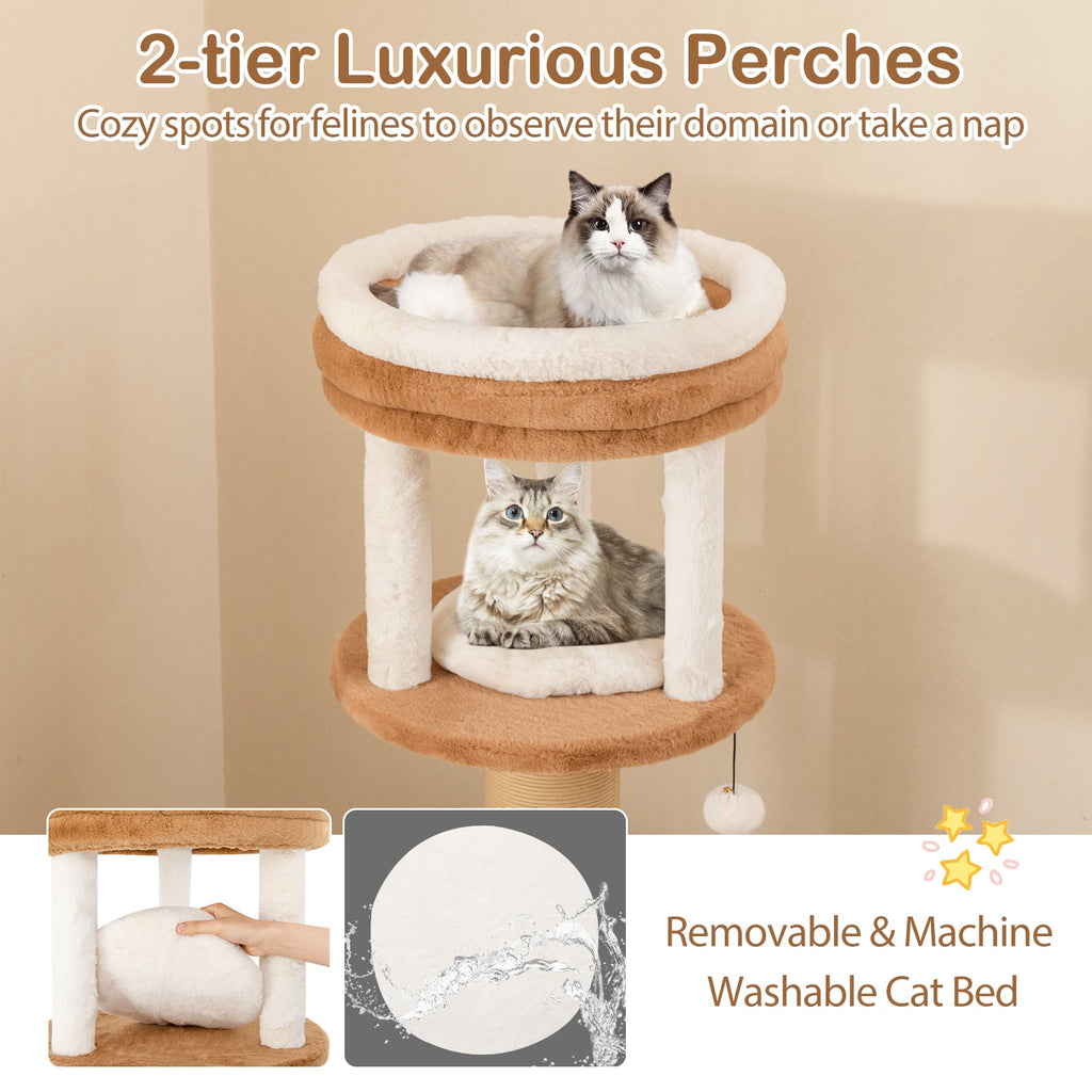 65 Inches Tall Cat Tree with Self-groomer and Removable Cat Bed-Coffee - Majestic Pet Kingdom