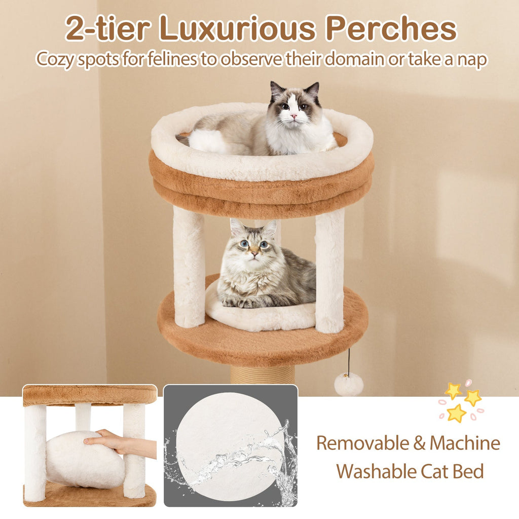 65 Inches Tall Cat Tree with Self-groomer and Removable Cat Bed-Coffee - Majestic Pet Kingdom