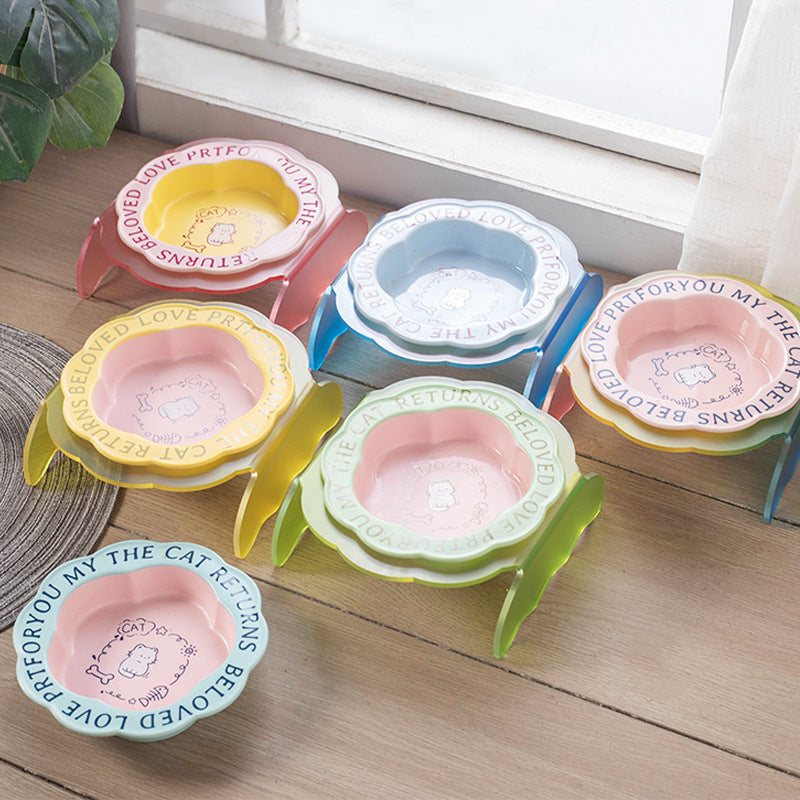 Neck Anti-tumble Acrylic Lace Ceramic Cat Bowl - Majestic Pet Kingdom