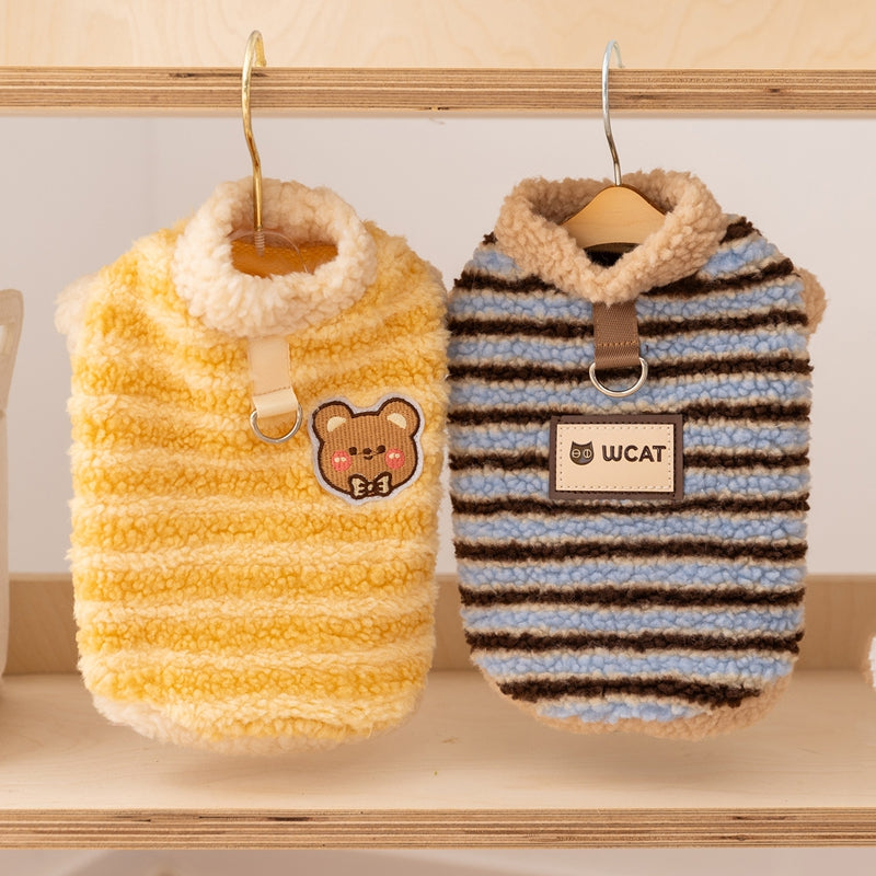 Autumn And Winter Dog Clothing, Warm Striped Lambskin Fleece Drawstring Two-legged Fleece, Small And Medium-sized Dog And Cat Pet Clothing - Majestic Pet Kingdom