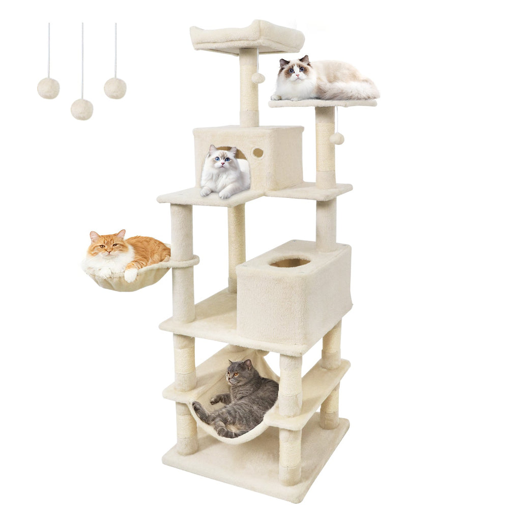 66 Inch Tall Cat Tree Multi-Level Cat Tower with 2 Condos Sisal Scratching Posts - Majestic Pet Kingdom