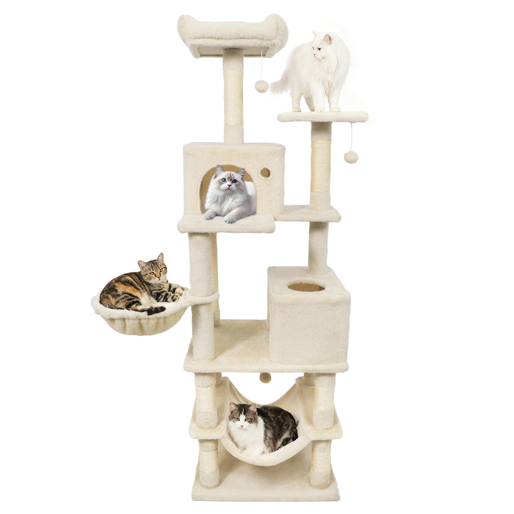 66 Inch Tall Cat Tree Multi-Level Cat Tower with 2 Condos Sisal Scratching Posts - Majestic Pet Kingdom