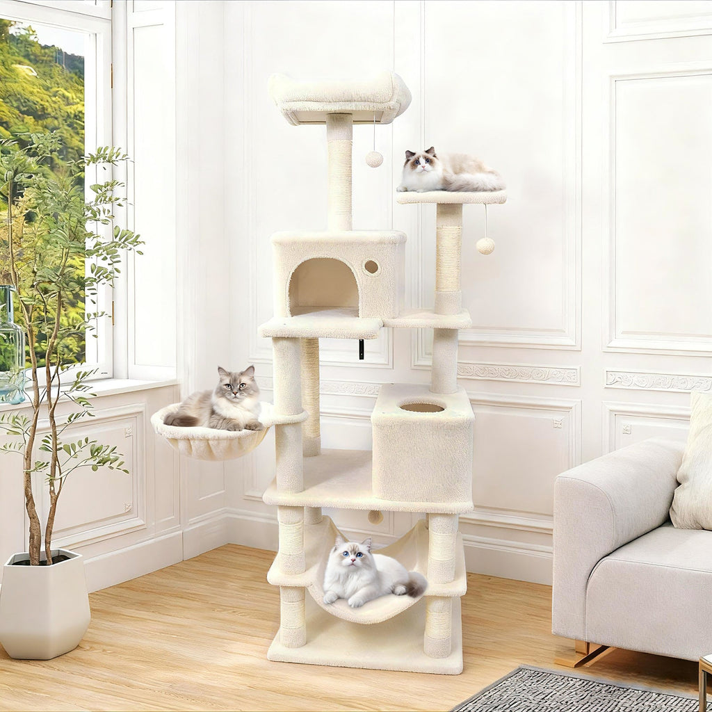 66 Inch Tall Cat Tree Multi-Level Cat Tower with 2 Condos Sisal Scratching Posts - Majestic Pet Kingdom