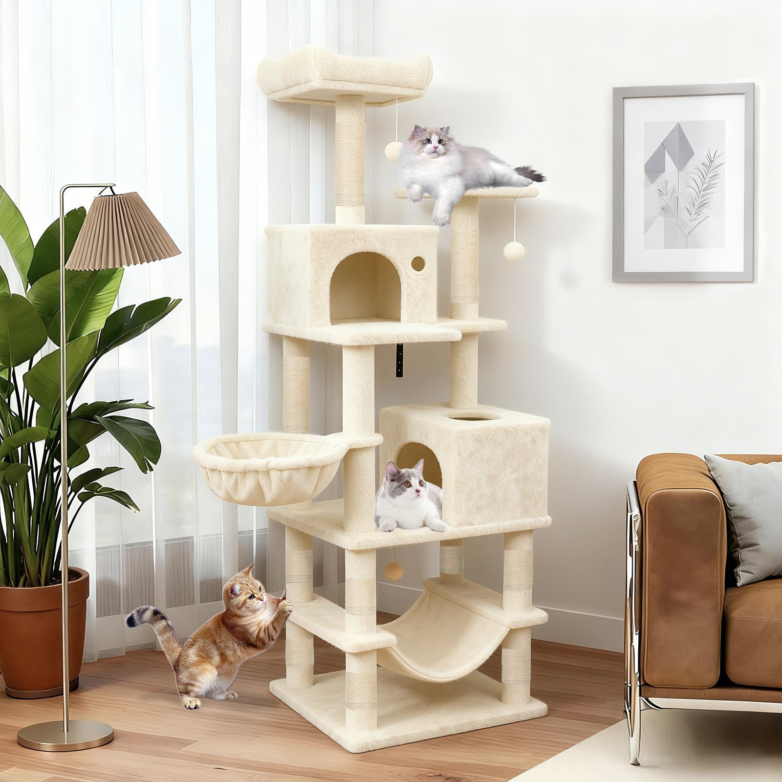 66 Inch Tall Cat Tree Multi-Level Cat Tower with 2 Condos Sisal Scratching Posts - Majestic Pet Kingdom