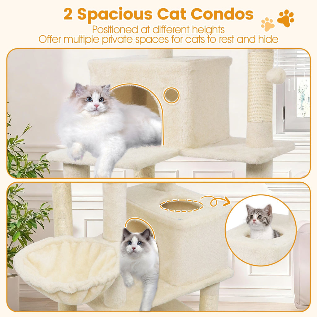 66 Inch Tall Cat Tree Multi-Level Cat Tower with 2 Condos Sisal Scratching Posts - Majestic Pet Kingdom