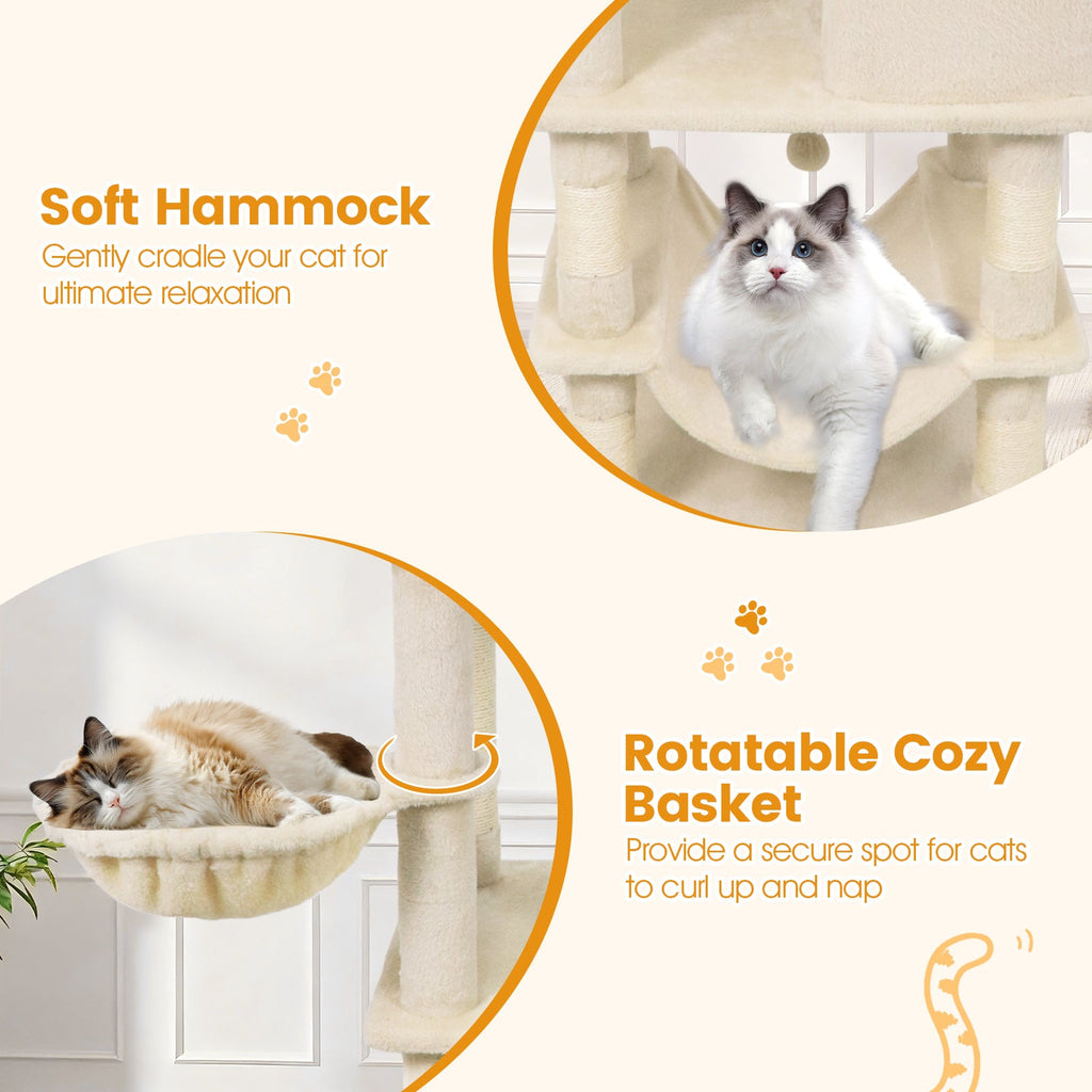 66 Inch Tall Cat Tree Multi-Level Cat Tower with 2 Condos Sisal Scratching Posts - Majestic Pet Kingdom
