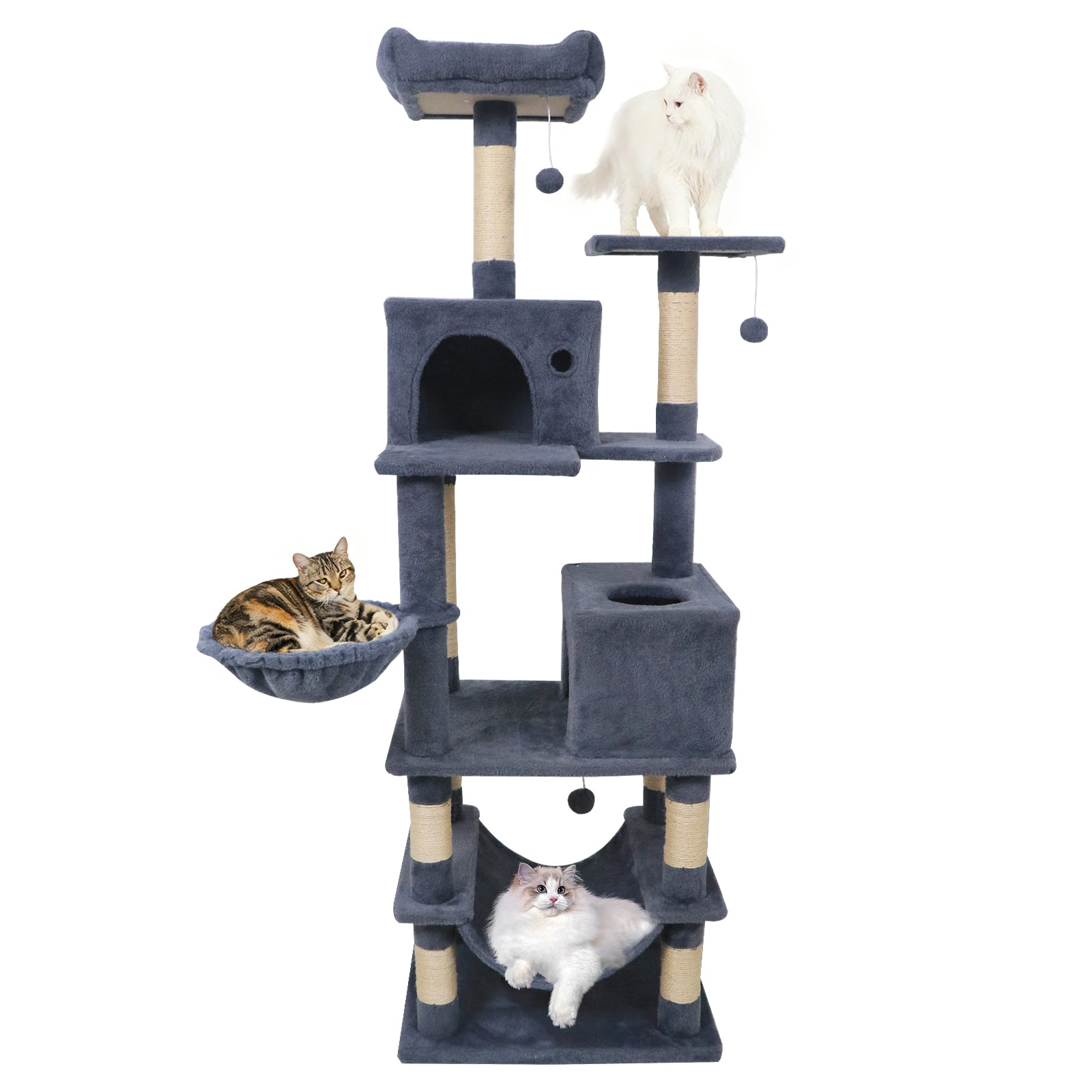 66 Inch Tall Cat Tree Multi-Level Cat Tower with 2 Condos Sisal Scratching Posts - Majestic Pet Kingdom