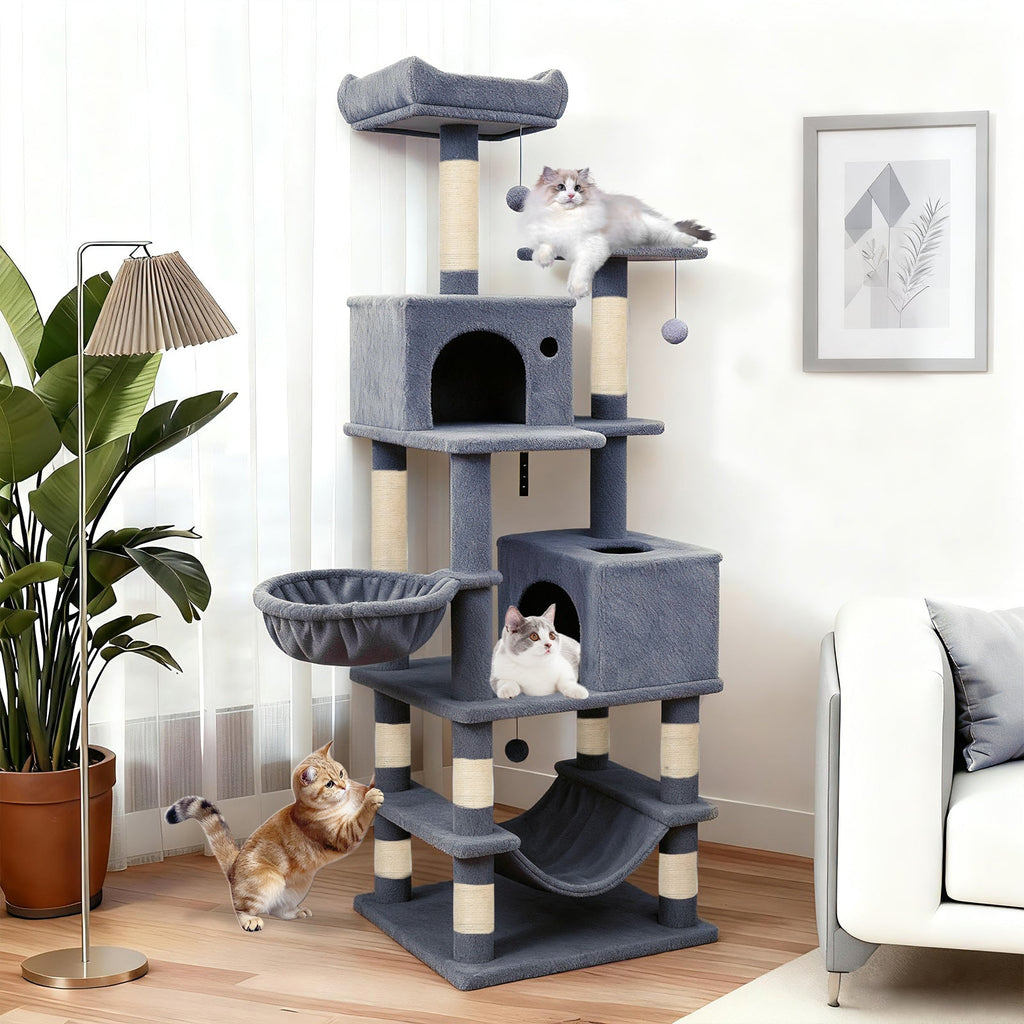 66 Inch Tall Cat Tree Multi-Level Cat Tower with 2 Condos Sisal Scratching Posts - Majestic Pet Kingdom