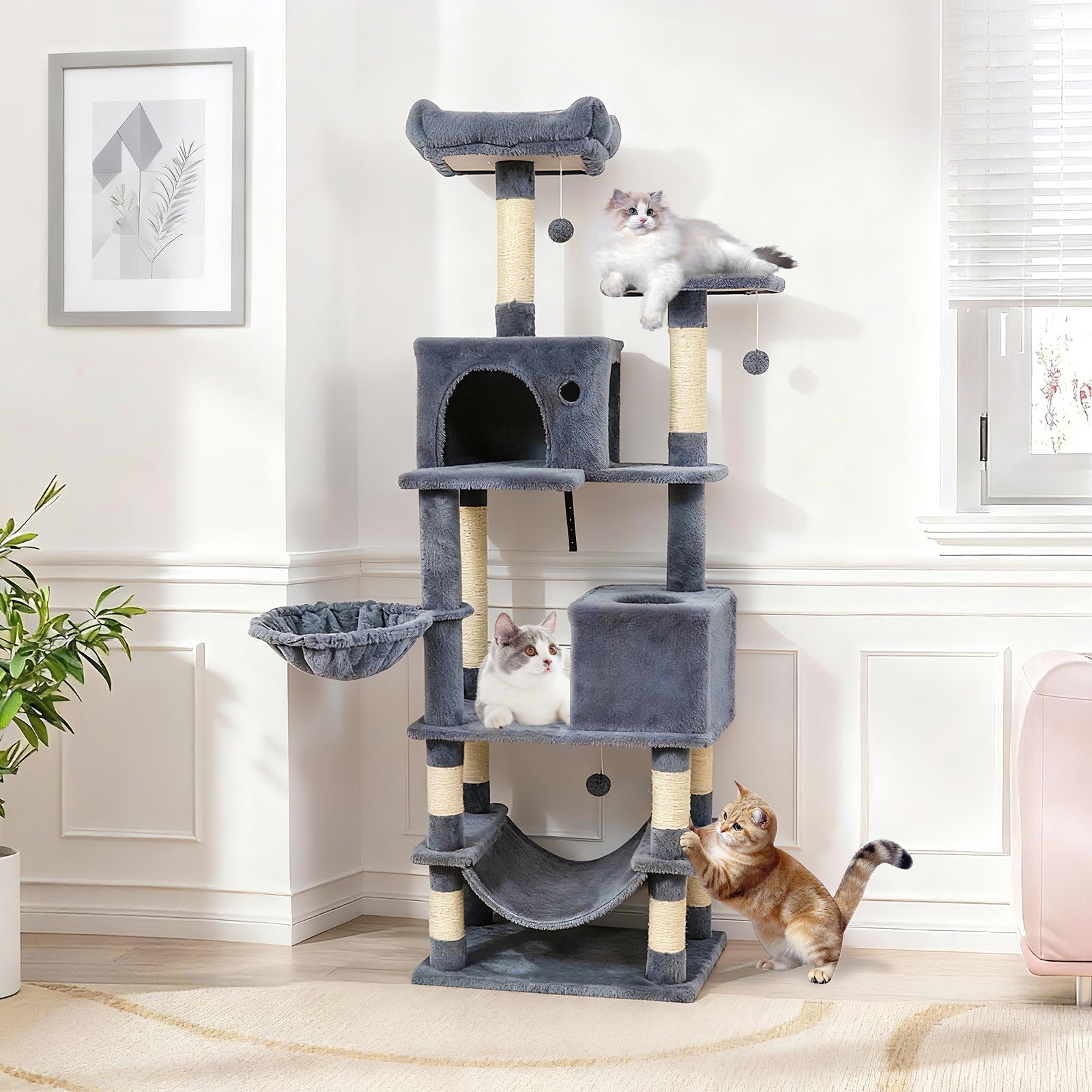 66 Inch Tall Cat Tree Multi-Level Cat Tower with 2 Condos Sisal Scratching Posts - Majestic Pet Kingdom