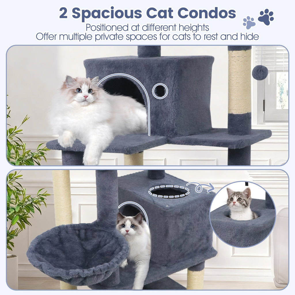 66 Inch Tall Cat Tree Multi-Level Cat Tower with 2 Condos Sisal Scratching Posts - Majestic Pet Kingdom