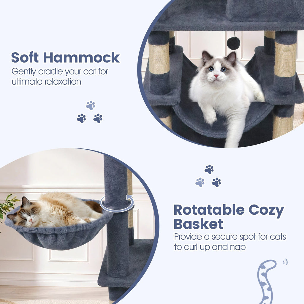 66 Inch Tall Cat Tree Multi-Level Cat Tower with 2 Condos Sisal Scratching Posts - Majestic Pet Kingdom