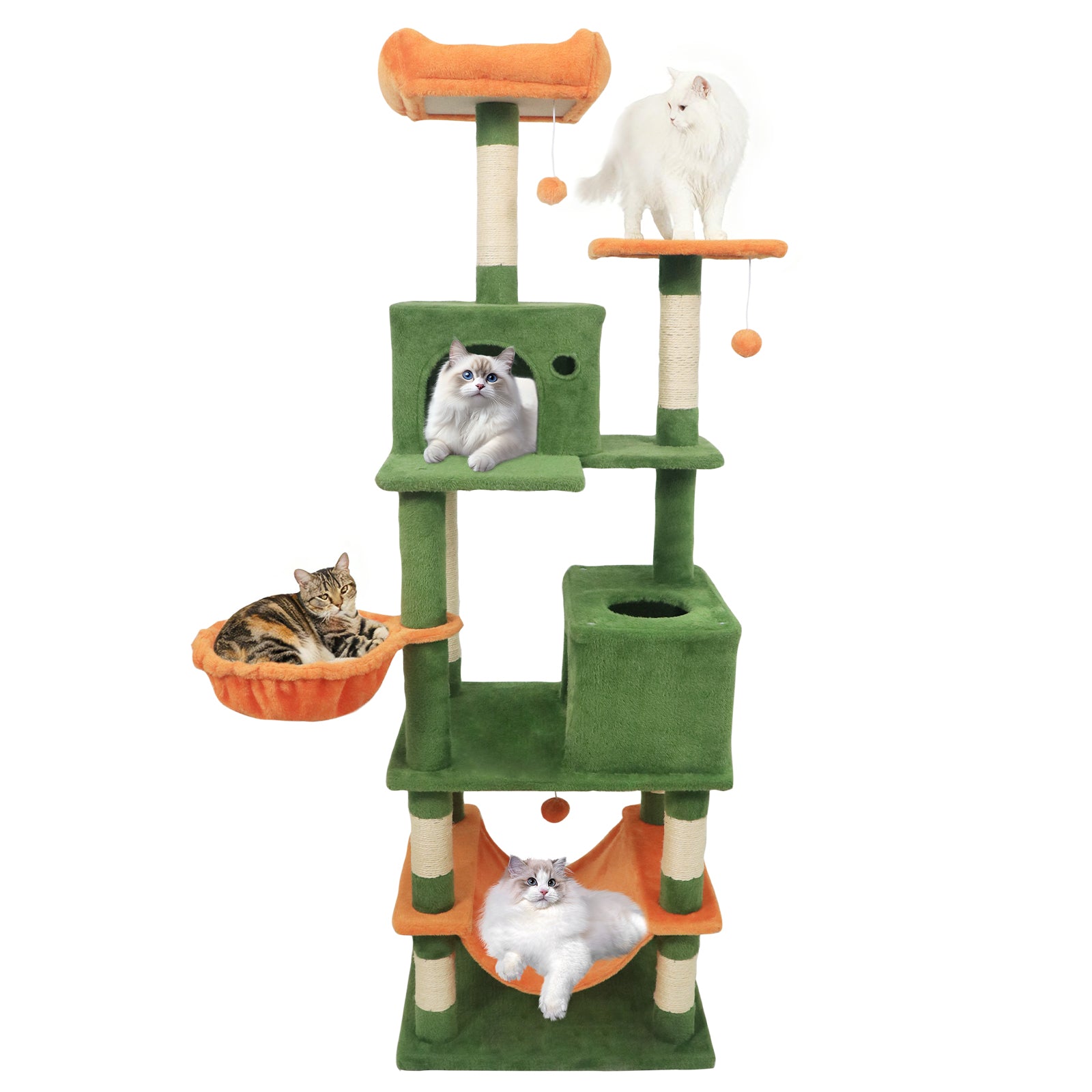 66 Inch Tall Cat Tree Multi-Level Cat Tower with 2 Condos Sisal Scratching Posts - Majestic Pet Kingdom