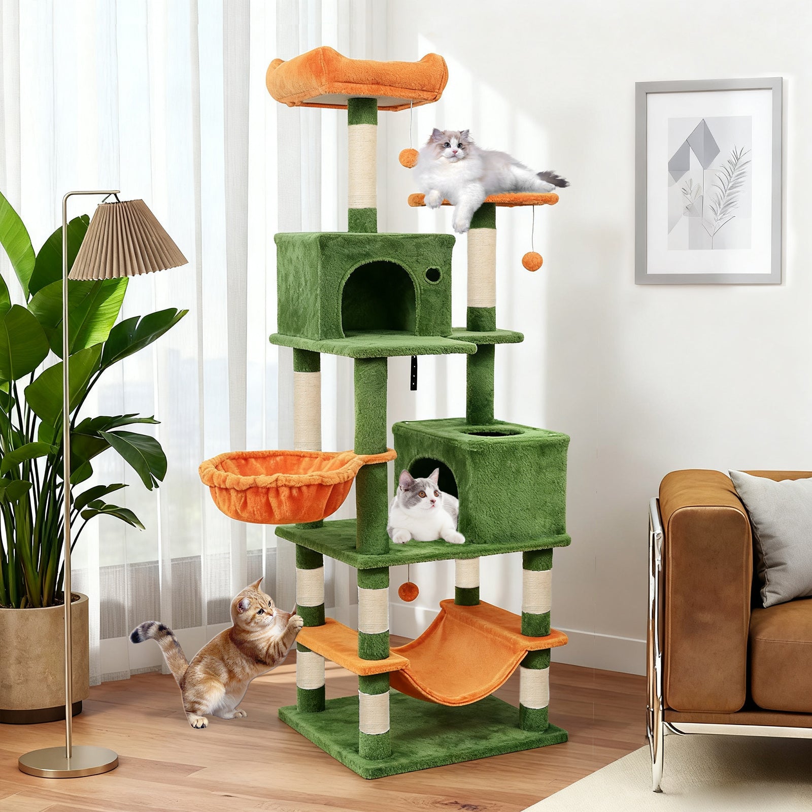 66 Inch Tall Cat Tree Multi-Level Cat Tower with 2 Condos Sisal Scratching Posts - Majestic Pet Kingdom