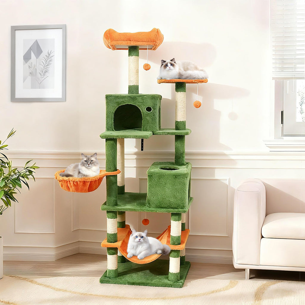 66 Inch Tall Cat Tree Multi-Level Cat Tower with 2 Condos Sisal Scratching Posts - Majestic Pet Kingdom