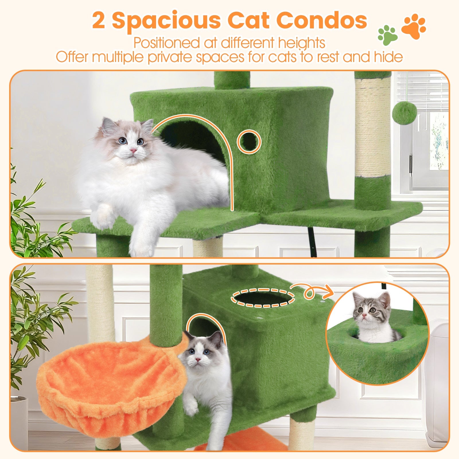 66 Inch Tall Cat Tree Multi-Level Cat Tower with 2 Condos Sisal Scratching Posts - Majestic Pet Kingdom