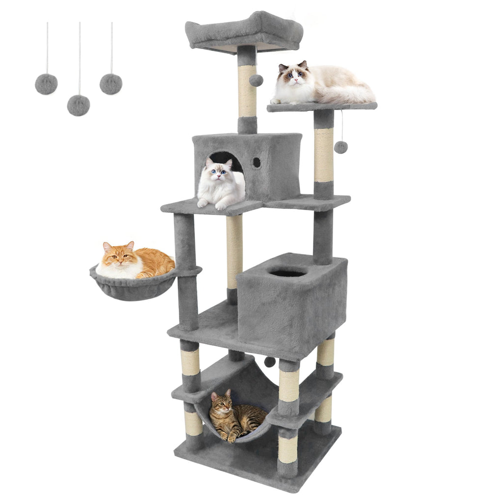 66 Inch Tall Cat Tree Multi-Level Cat Tower with 2 Condos Sisal Scratching Posts - Majestic Pet Kingdom