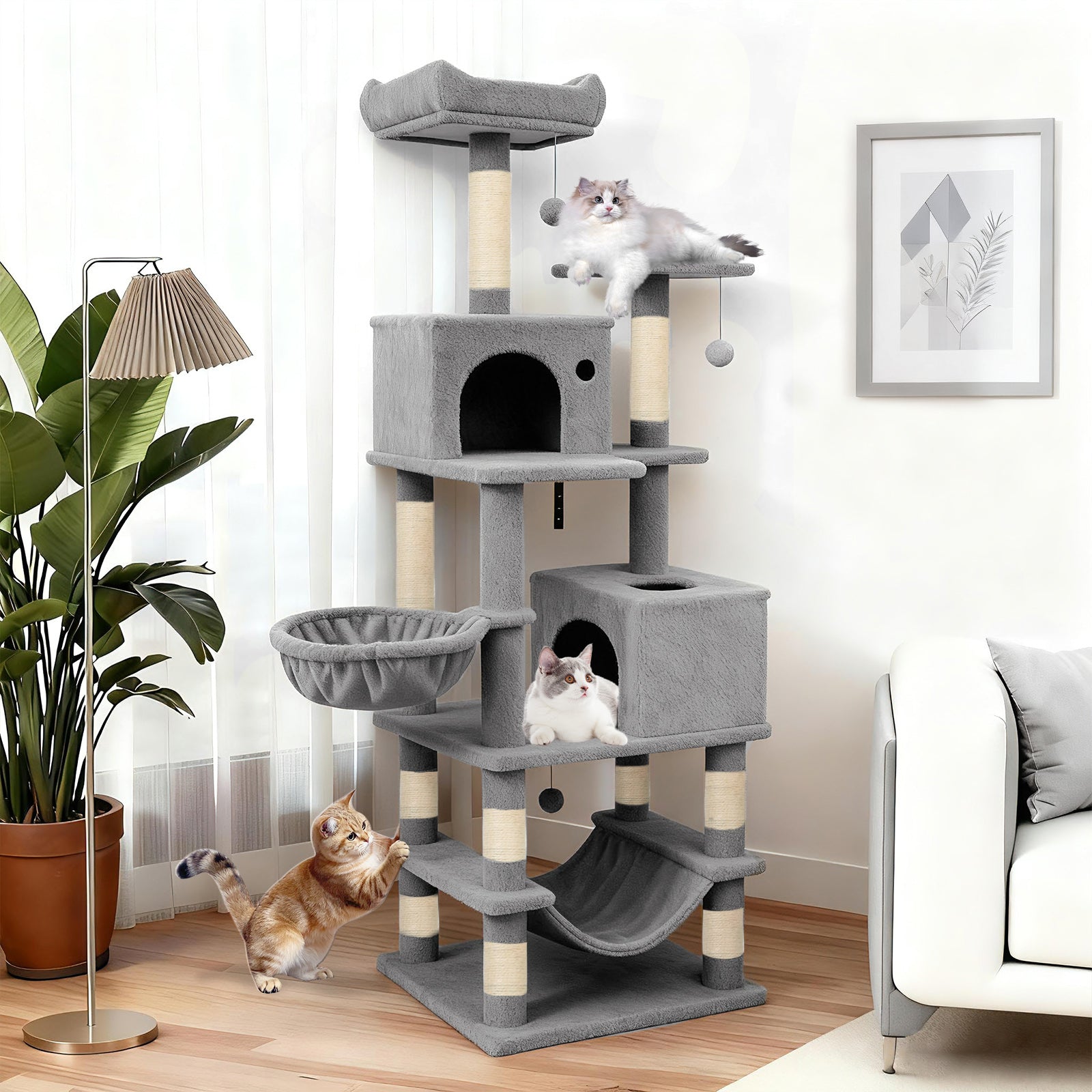 66 Inch Tall Cat Tree Multi-Level Cat Tower with 2 Condos Sisal Scratching Posts - Majestic Pet Kingdom