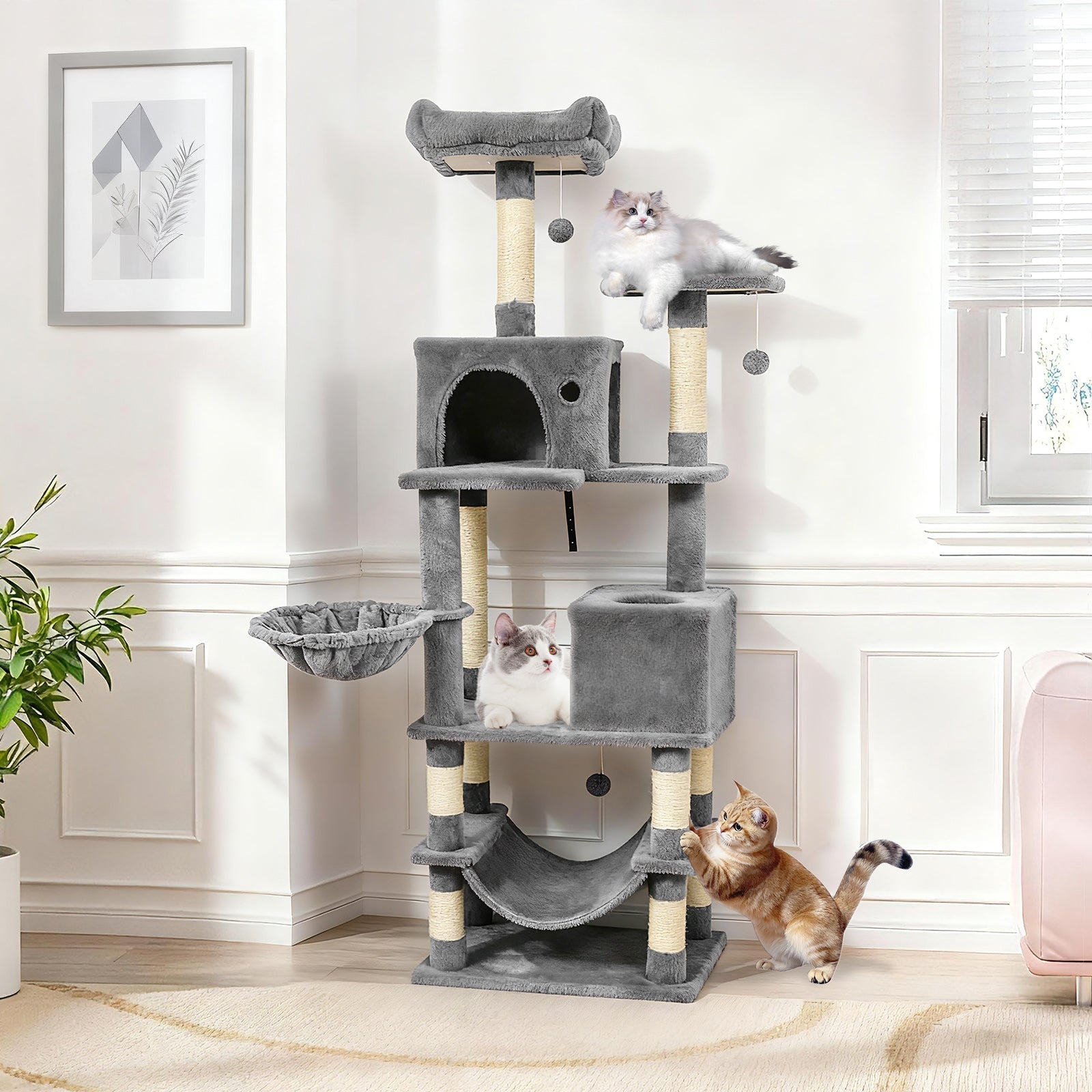 66 Inch Tall Cat Tree Multi-Level Cat Tower with 2 Condos Sisal Scratching Posts - Majestic Pet Kingdom