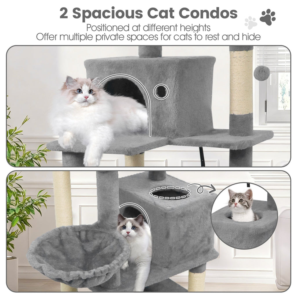 66 Inch Tall Cat Tree Multi-Level Cat Tower with 2 Condos Sisal Scratching Posts - Majestic Pet Kingdom