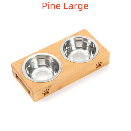 Solid Wood Pet Dining-table Dog Water Bowl Stainless Steel