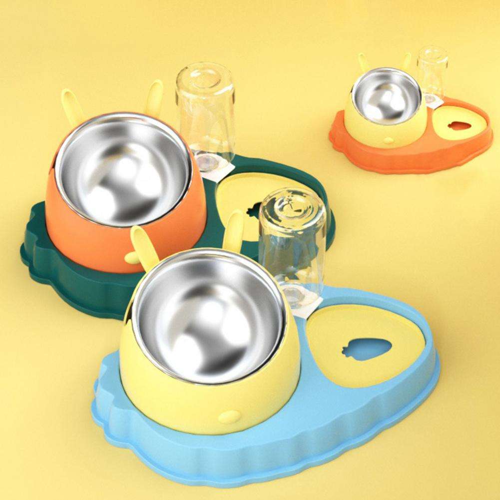 Dog Bowls Carrot Design Tilted Stainless Steel Double Feeder - Detail Angle 4 | Majestic Pet Kingdom