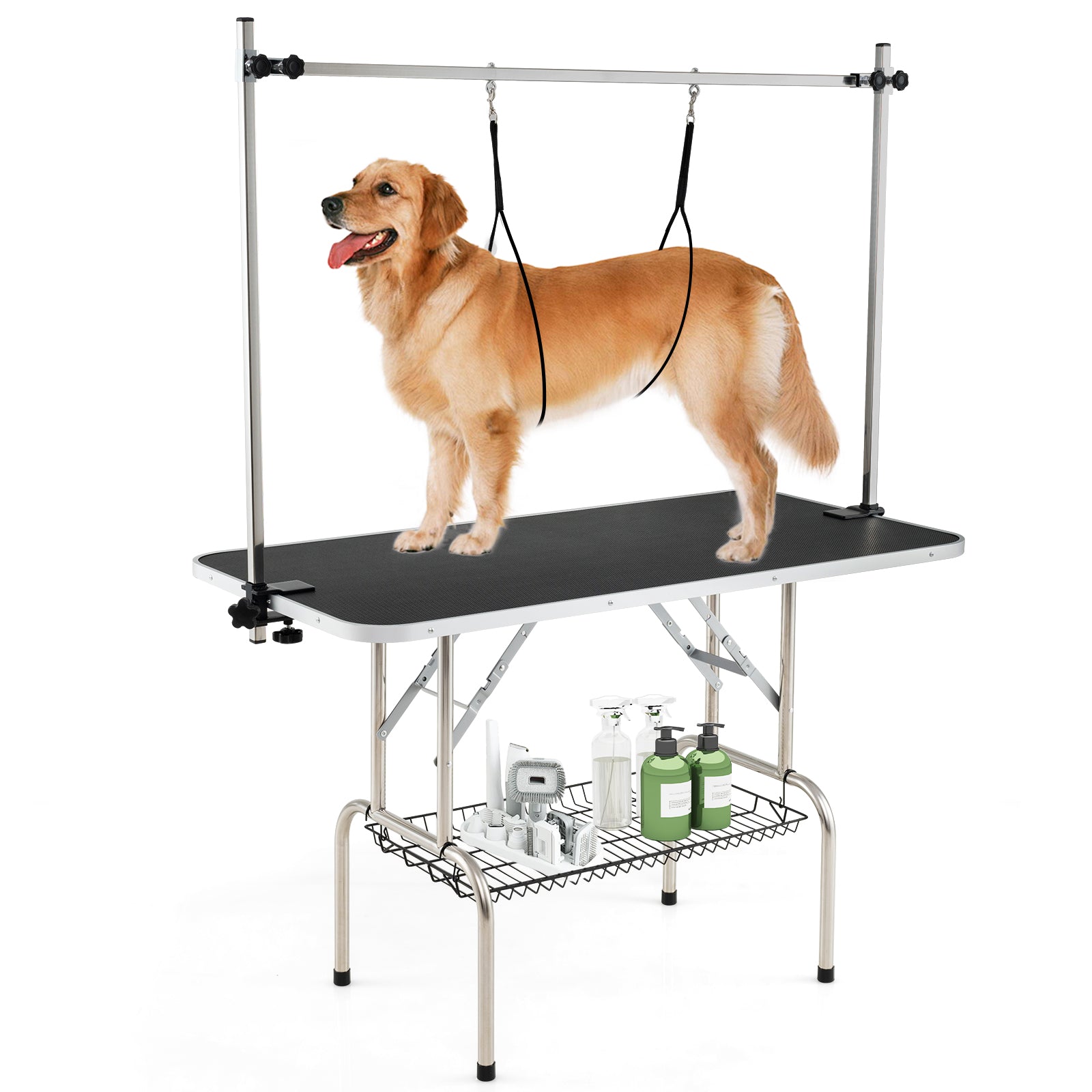 Foldable Dog Grooming Table with Height Adjustable Arms-Black - Majestic Pet Kingdom