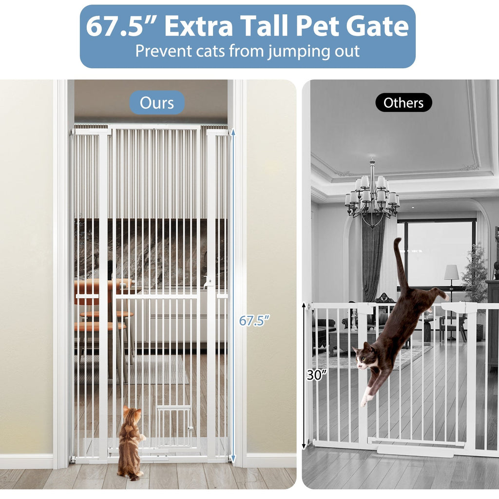 67.5" Extra Tall Pet Gate Heavy-Duty Metal Cat Gate with 30.5"-41" Wide Opening-White