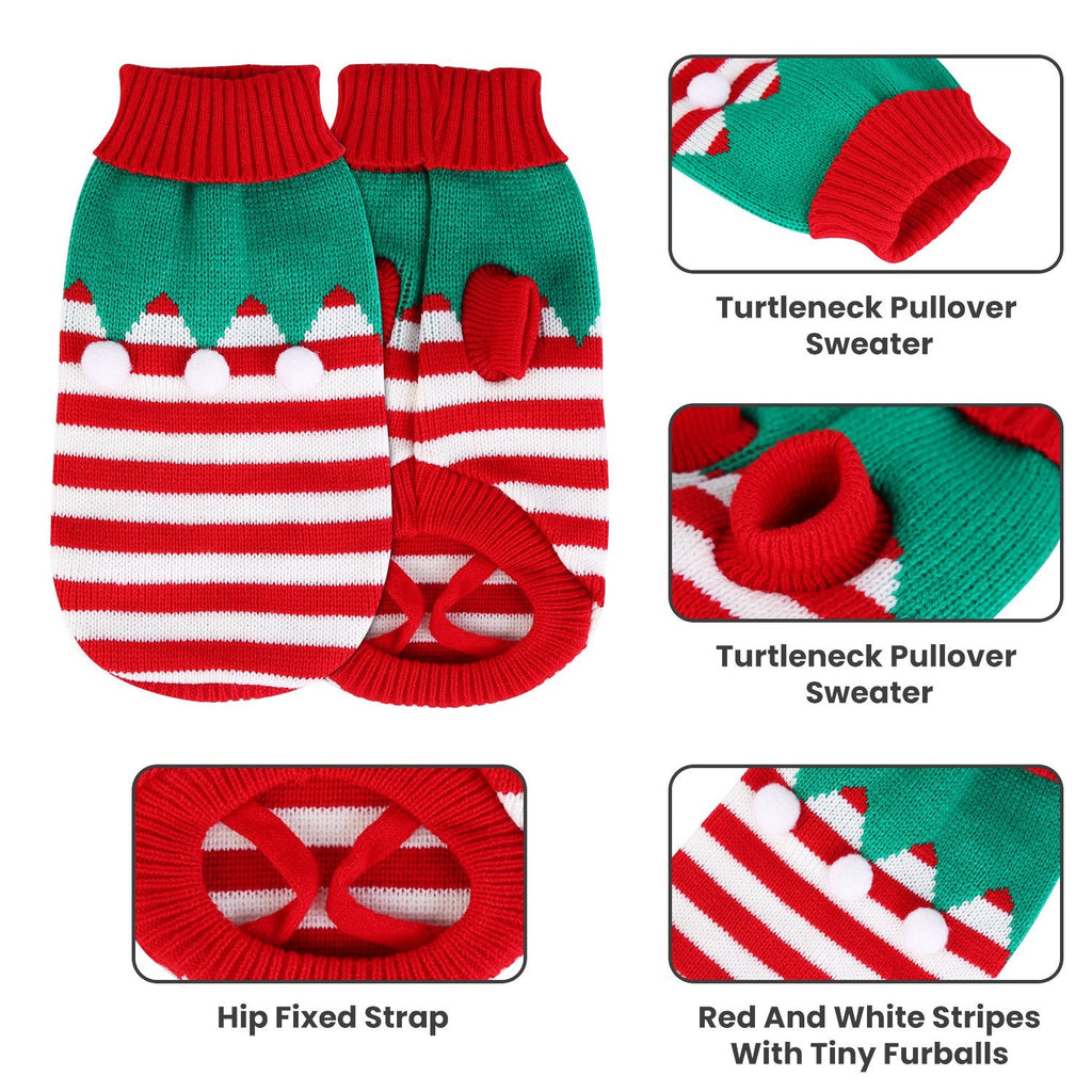 Pet Christmas Turtleneck Sweater Dog Cat Christmas Clothes Snowman Stripes Costume Winter Holiday Sweater for Small Medium Kitten Puppy Cats Dogs - Majestic Pet Kingdom